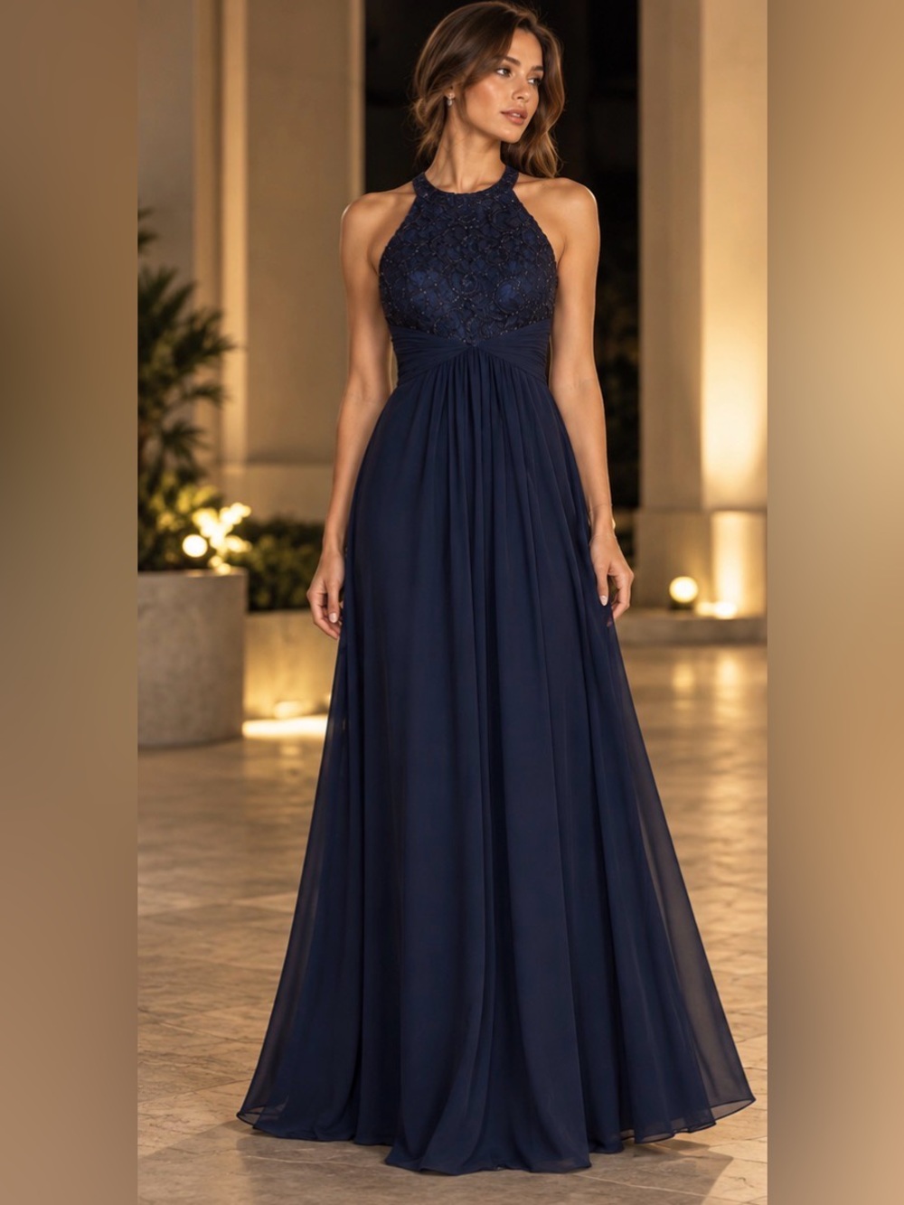 💙Eliza J Navy Beaded Halter Maxi Gown